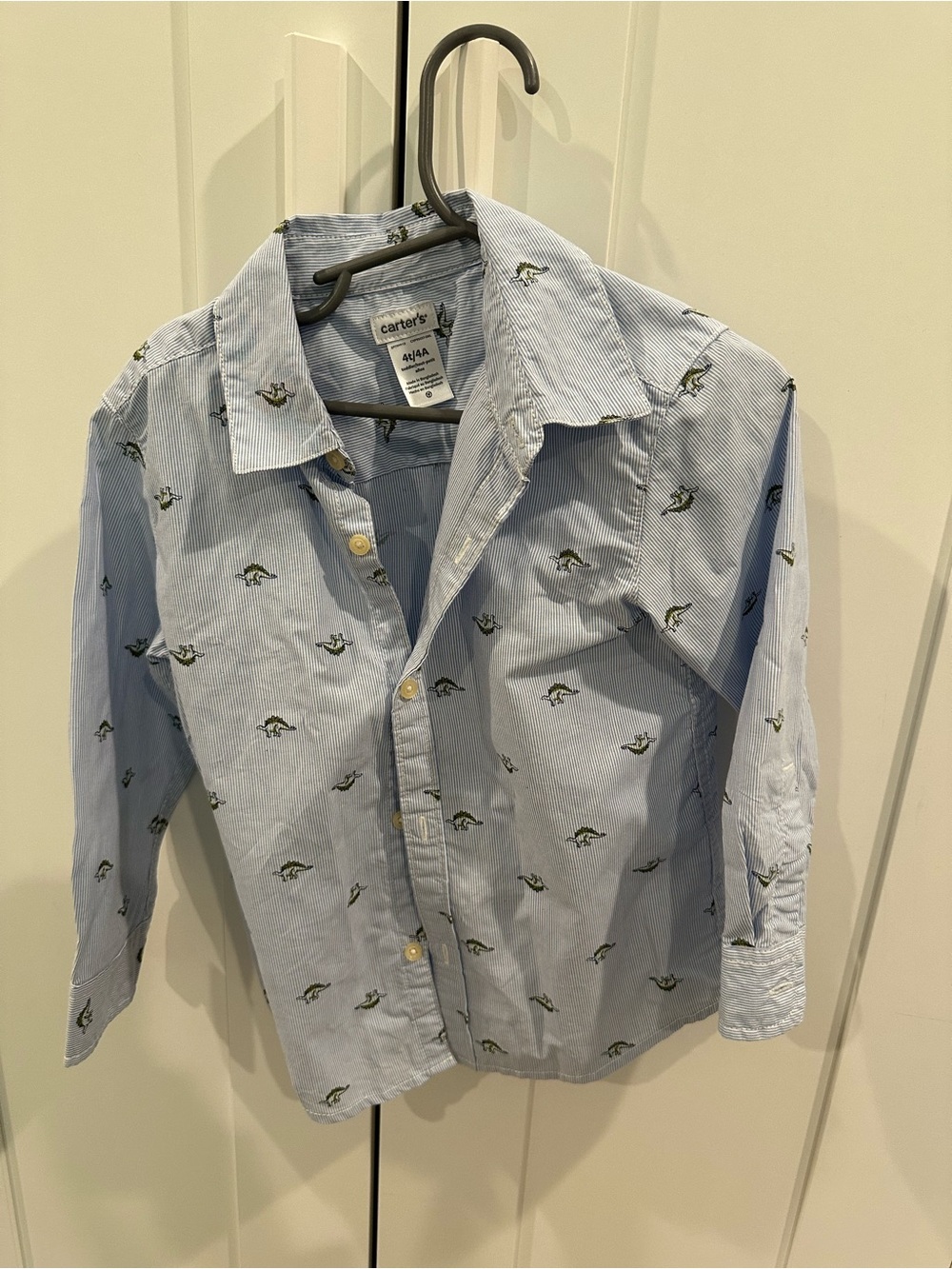 Carter's Blue & White Striped Shirt with Green Dino Embroidery-4T